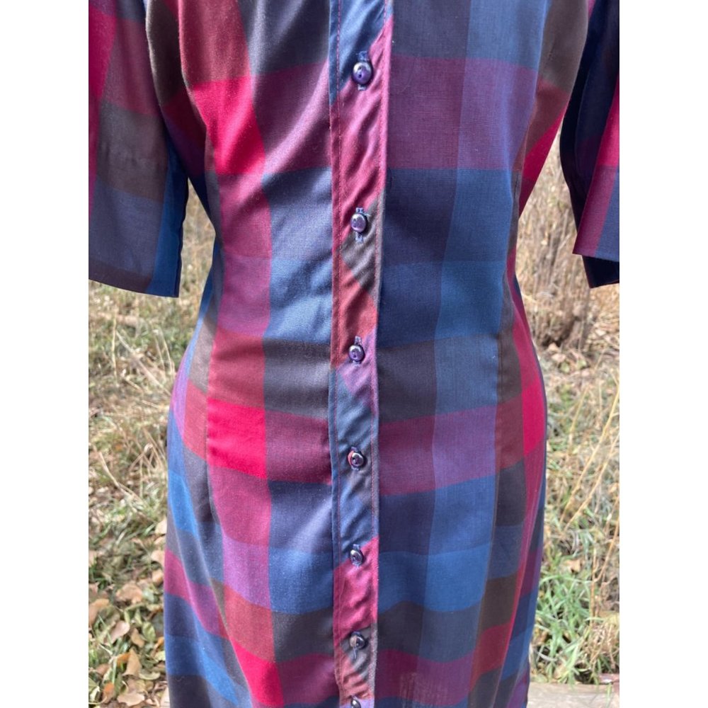 Vintage 1970s Button Front Shirt Dress Plaid Hob Nobber Size Large - Picture 15 of 15